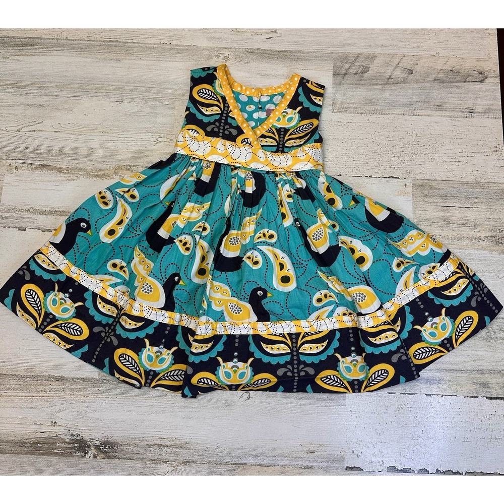 Jelly the Pug Sophia Dress Toddler Girl 18M Teal Rare Peacock Print Boutique EUC